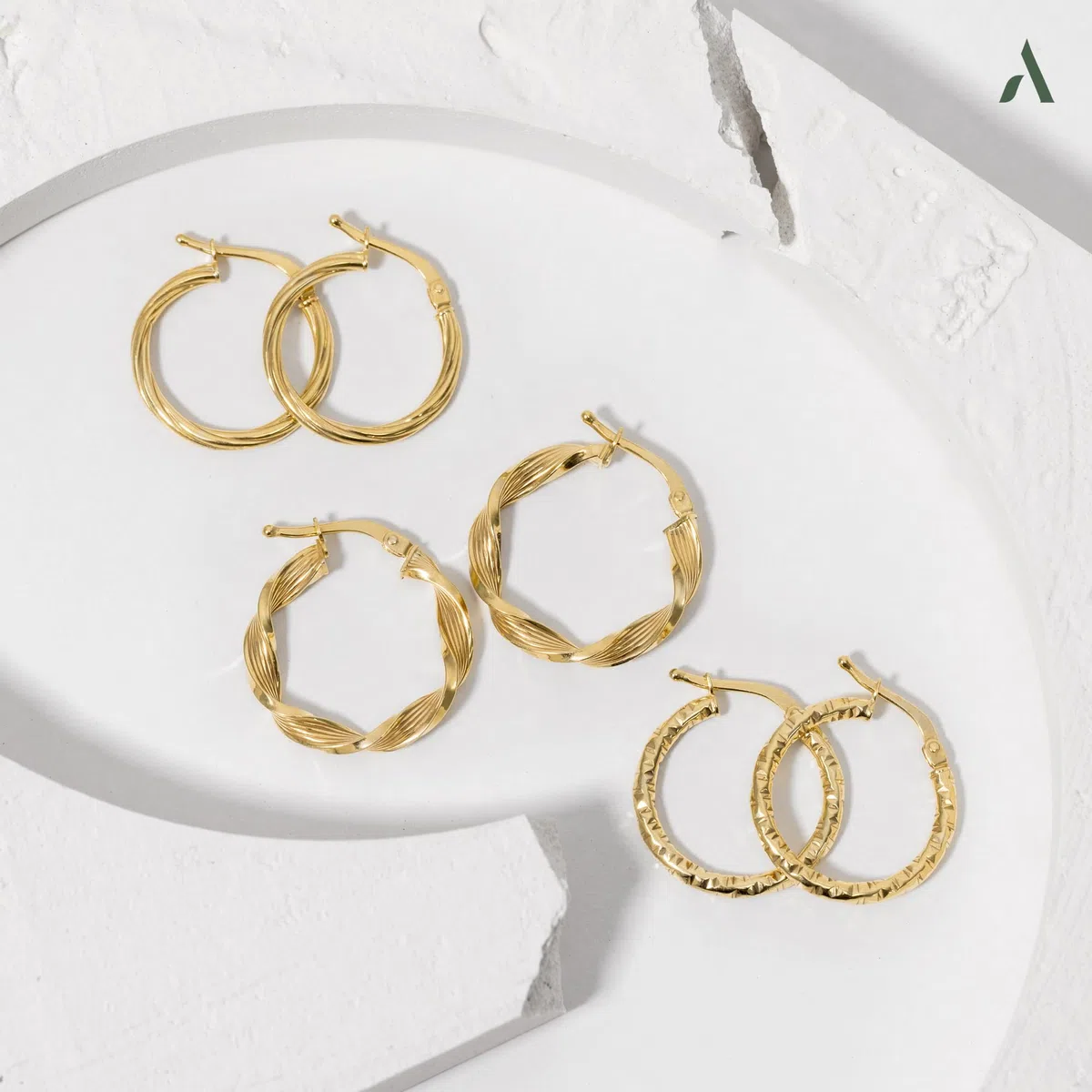 Allure Pendientes de Aro Retorcidos para Mujer en Oro de 9 Quilates