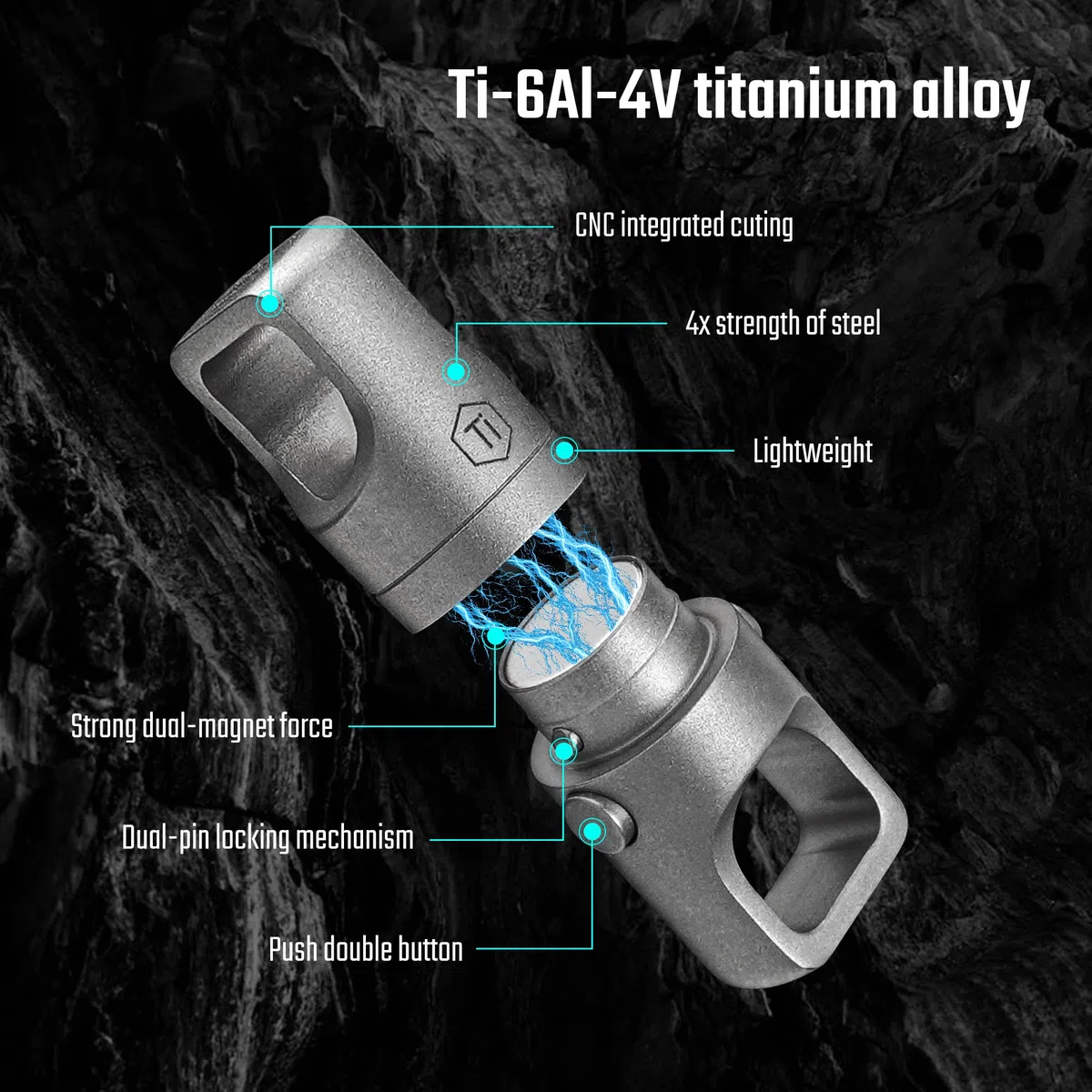 KeyUnity - Llavero magnético extraíble de titanio, llavero de doble extremo, enlace de llave giratoria de titanio, Ka48sw