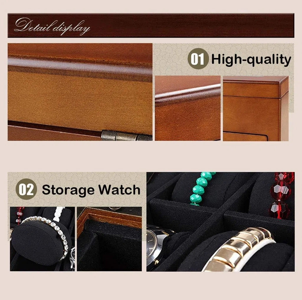 Caja de reloj de madera de 2 niveles para hombre, con cajón de exhibición de joyas, con cerradura, organizador de relojes con ventana transparente para 22 relojes