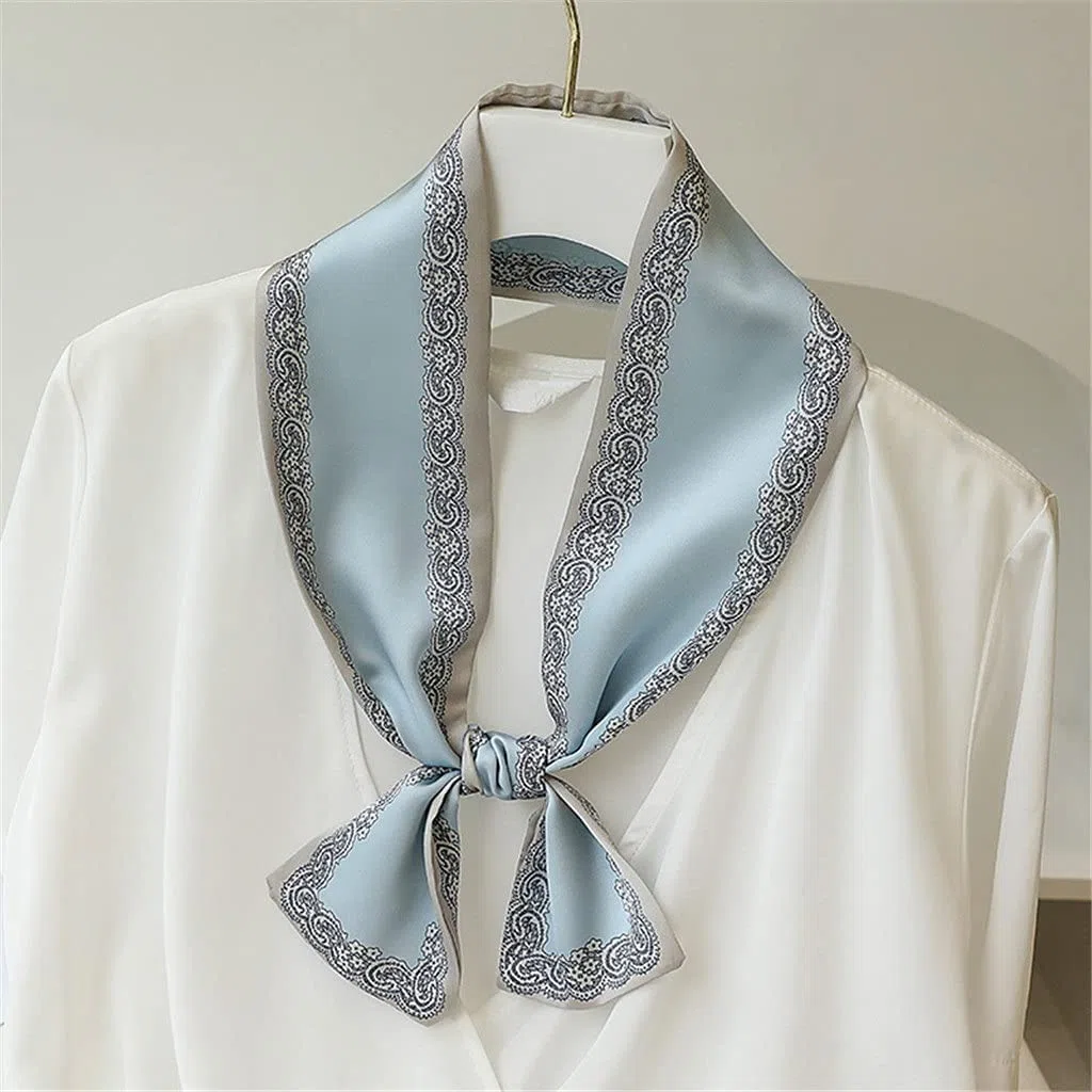 Bufanda de Mujer Bufanda Cuadrada Estampado de Corbata de Pelo Pañuelo de Seda Satinada Pañuelo de Cabeza para Mujer Bufanda de Seda de Tira Larga pequeña (E 9 * 100CM)