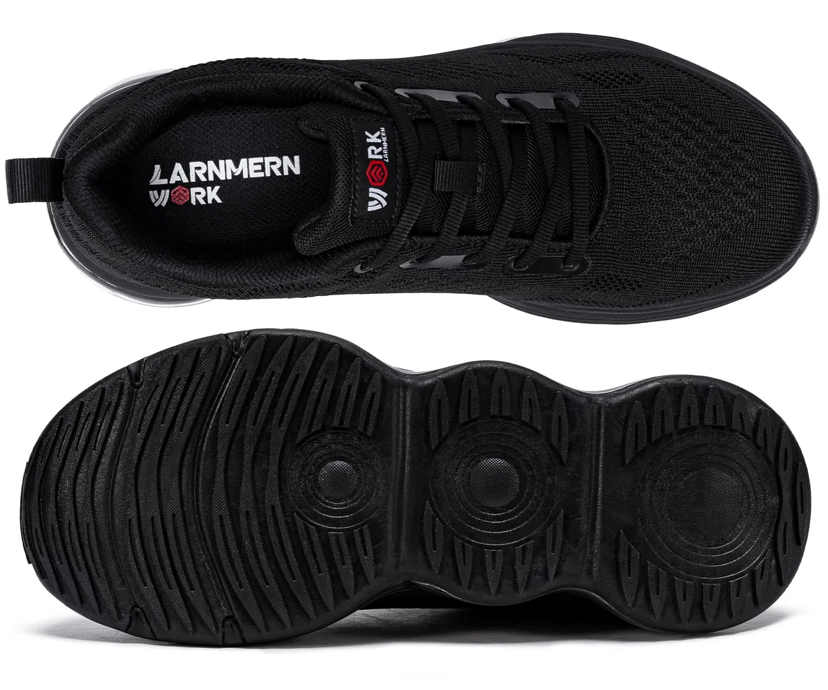 LARNMERN Zapatillas de seguridad antideslizantes con puntera de acero para hombre, ligeras, cómodas, transpirables, para correr