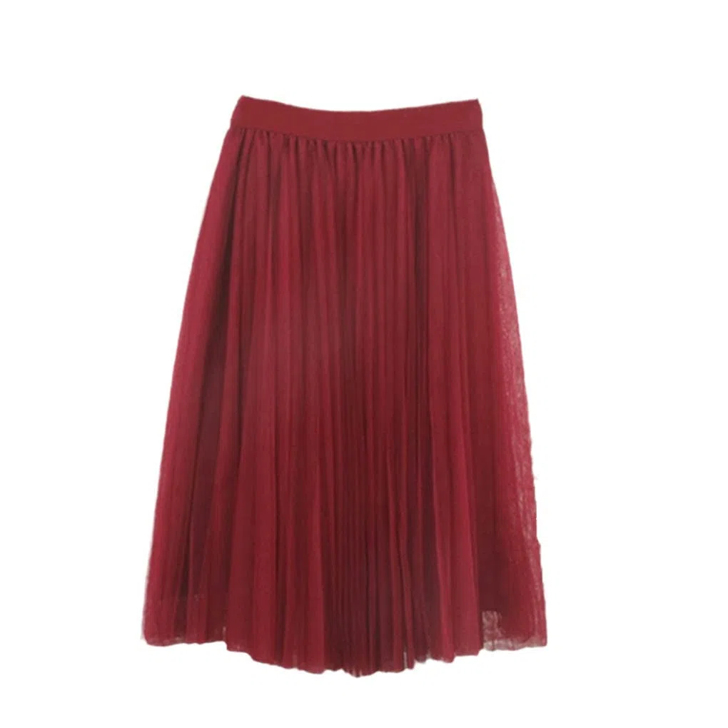 SePkus Faldas de Tul de 4 Capas Falda de Tul para Mujer Falda Midi Plisada de Cintura Alta elástica (Borgoña Talla única)