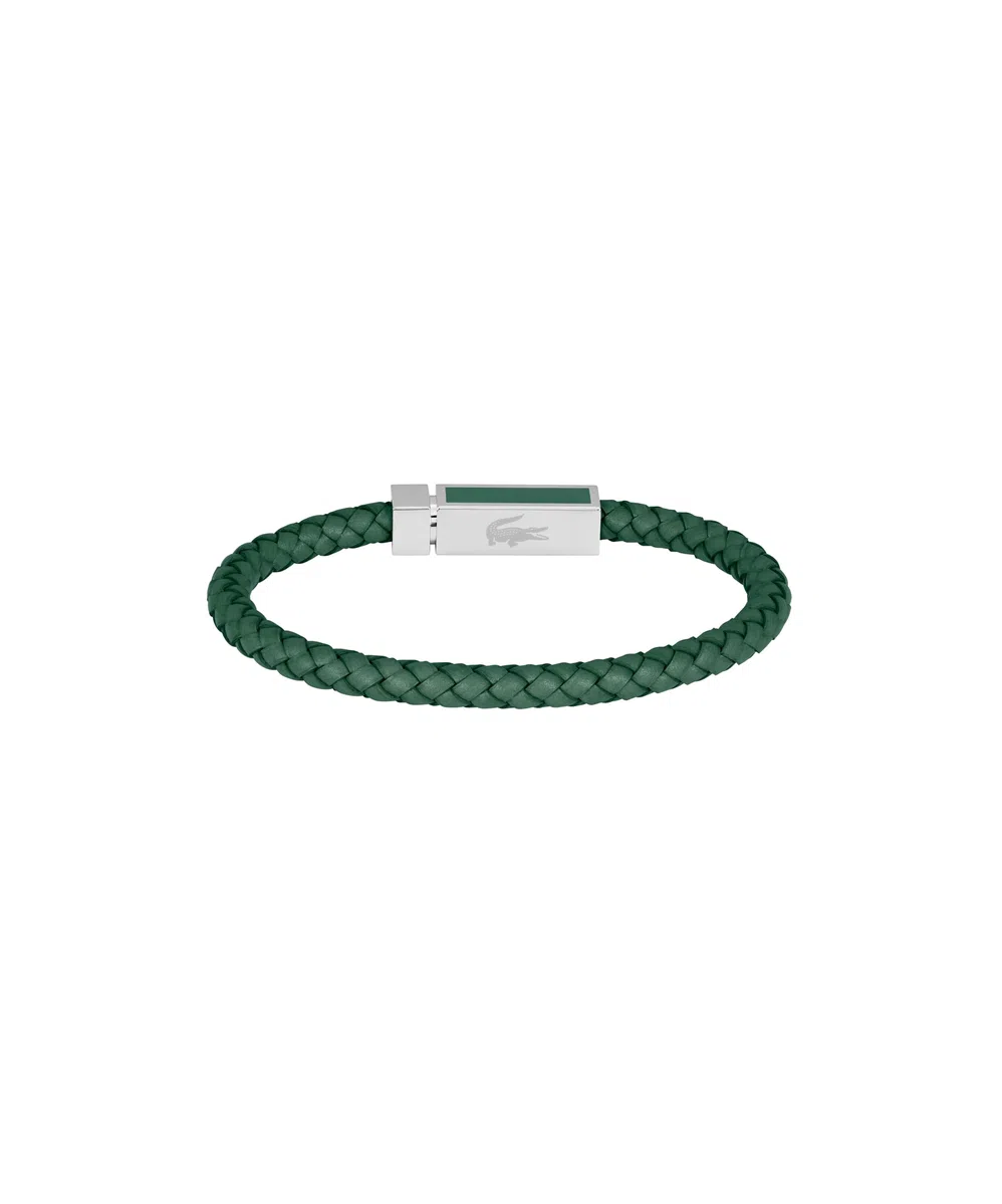 Lacoste Pulsera de Cuero Trenzado para Hombre Colección ROCKEL - Disponible en versión Verde o Negra