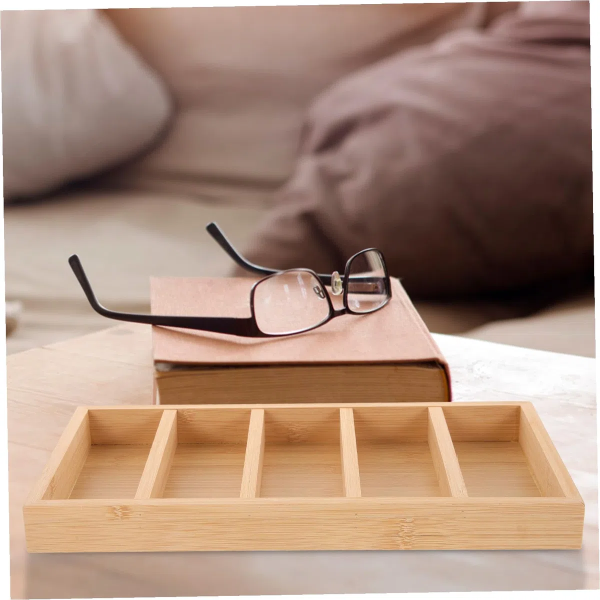 Ipetboom Organizador de Gafas de 2 Piezas 5 Compartimentos de Madera | Bandeja Khaki para Exhibición y Selección, Vitrina para Gafas de Sol en Tienda, Fiesta Verano