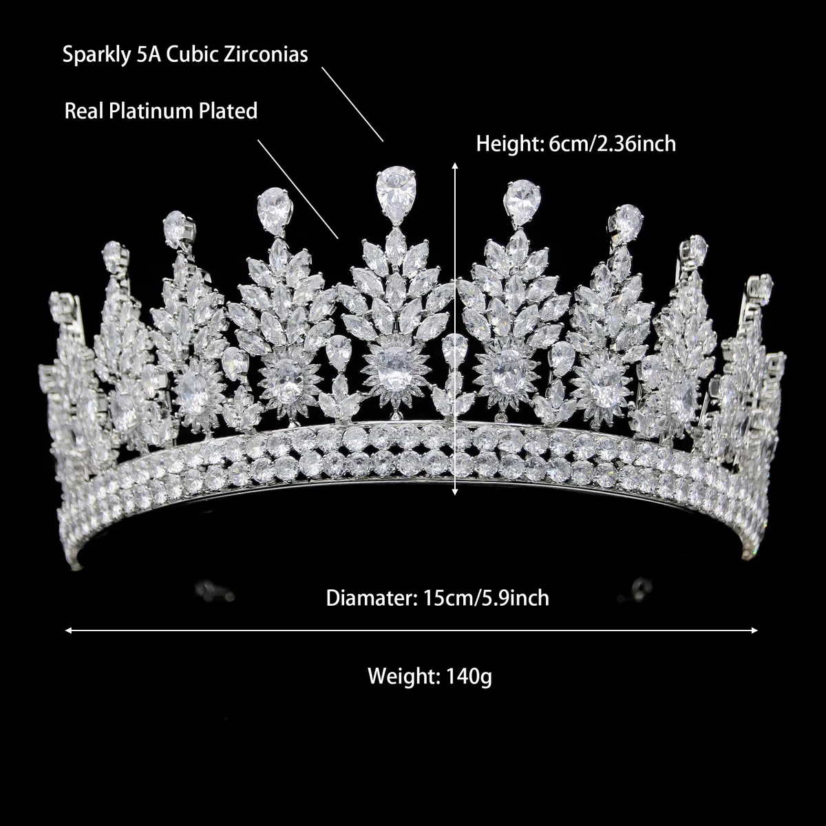 Coronas de princesa de cristal de boda para mujer, diadema de circonita cúbica, tiaras de cumpleaños para niñas, corona de reina real, accesorios para el cabello para novia