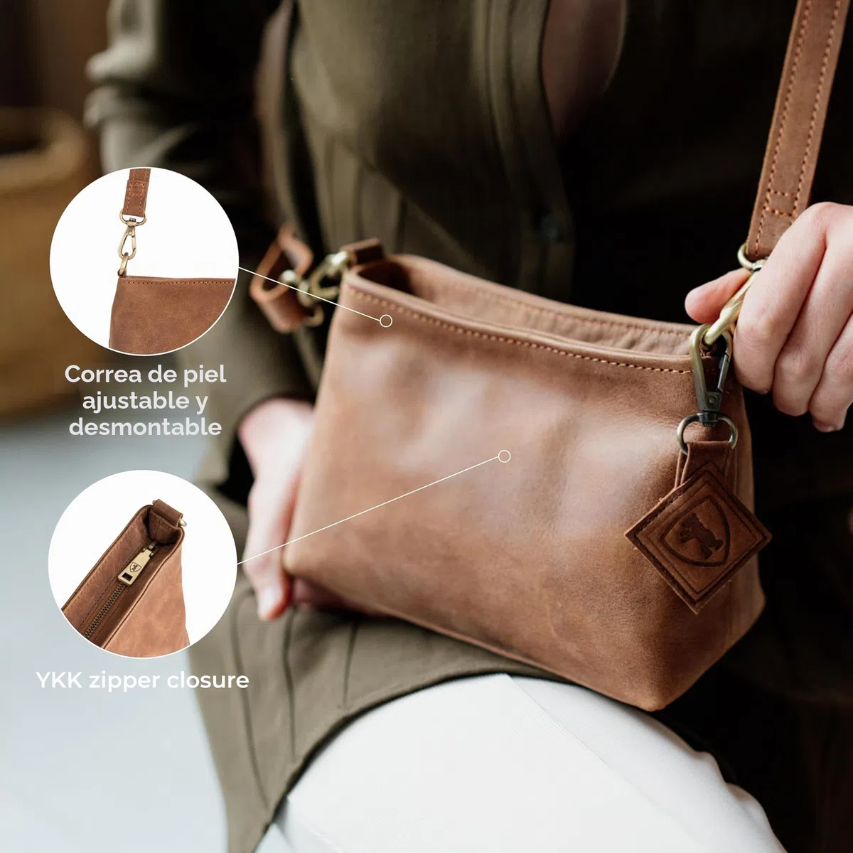Berliner Bags Bolso bandolera vintage Marbella XS, pequeño bolso bandolera de piel, bolso de mano para mujer