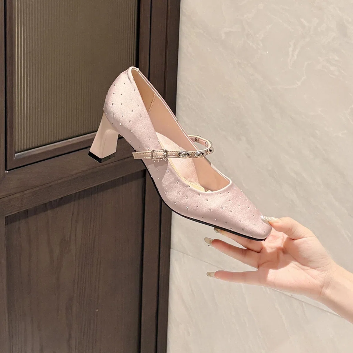 Zapatos de tacón Alto de Mujer Strass Cinta Ajustable 6CM Fiestas y Bodas