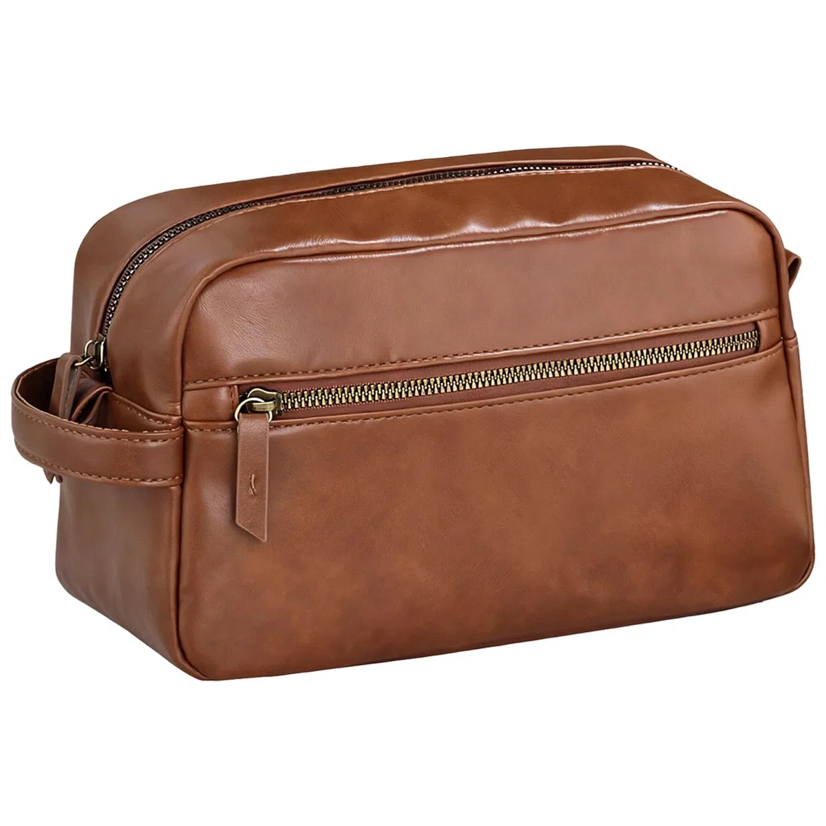 Neceser para hombre de piel sintética marrón de 25 x 10,5 x 14,5 cm, bolsa de aseo de viaje, bolsa de aseo con múltiples compartimentos, para viajes de negocios y uso diario