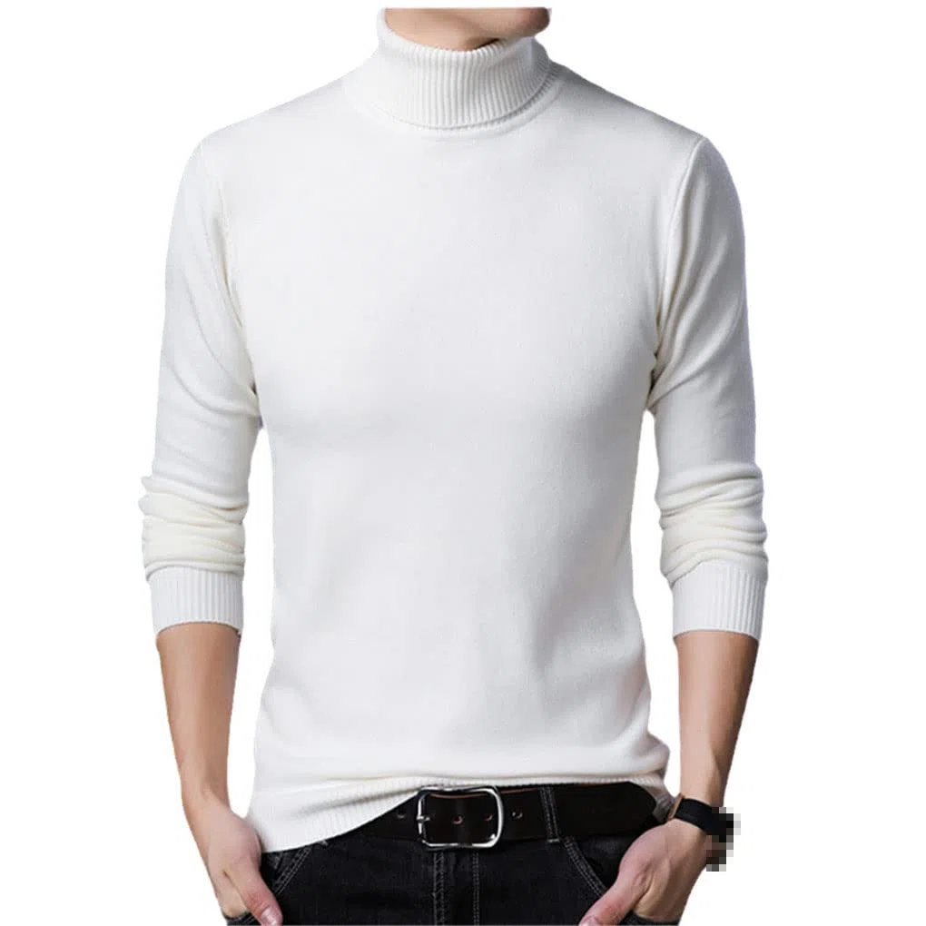 Hamthuit Suéter de cuello alto para hombre de invierno suéter de punto delgado suéteres de los hombres casuales elásticos de cuello alto suéteres
