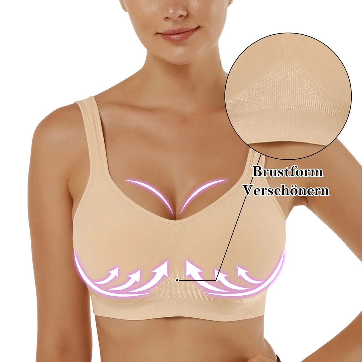 Vertvie Sujetador deportivo con cremallera frontal para mujer, sujeción fuerte, sujetador push up, sin aros, espalda elástica, acolchado, secado rápido, para fitness, yoga Schwarz+weiß+haut