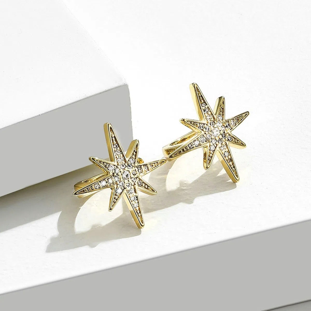AMDXD Pendientes de oro blanco 585 de 14 quilates, estrella de aro con diamante, pendientes de oro Au585 para mujer, pequeños joyas de oro auténtico