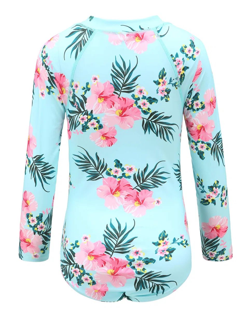 Girls Long Sleeve Swimsuit Kids One Piece Beach Rash Vest Girls Swimming Costume Age 5-16 Years