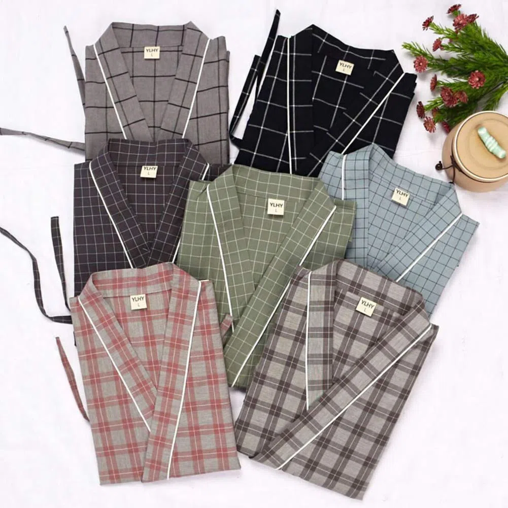 un-brand Kimono japonés para Hombre, Suelto, Informal, para el hogar, Pijama, Ropa de Dormir, Talla L O57