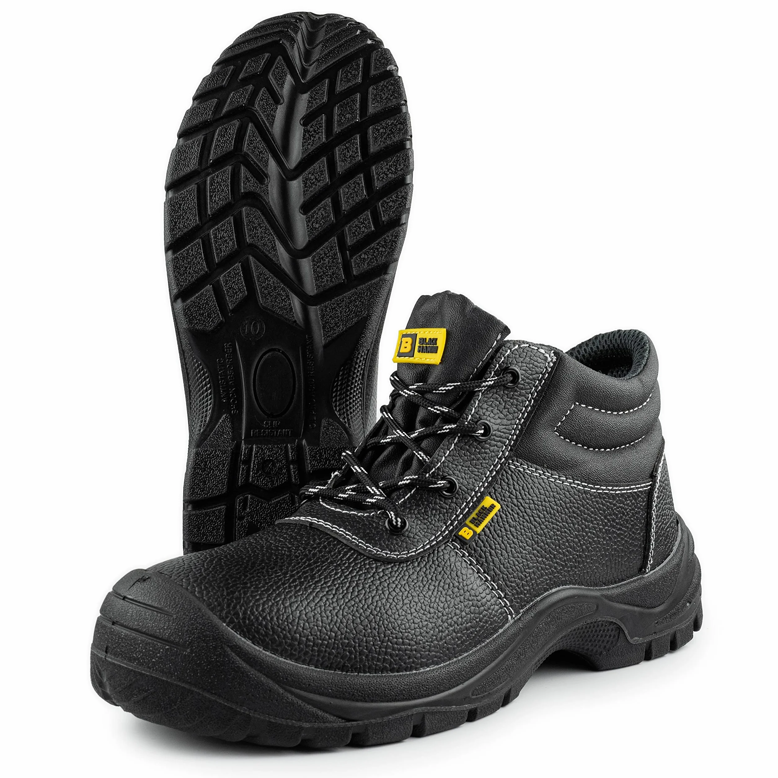BLACK HAMMER Botas de seguridad para hombre Zapatos de trabajo de cuero con puntera de acero Calzado ligero S3 SRC 1400 Negro (41 EU)