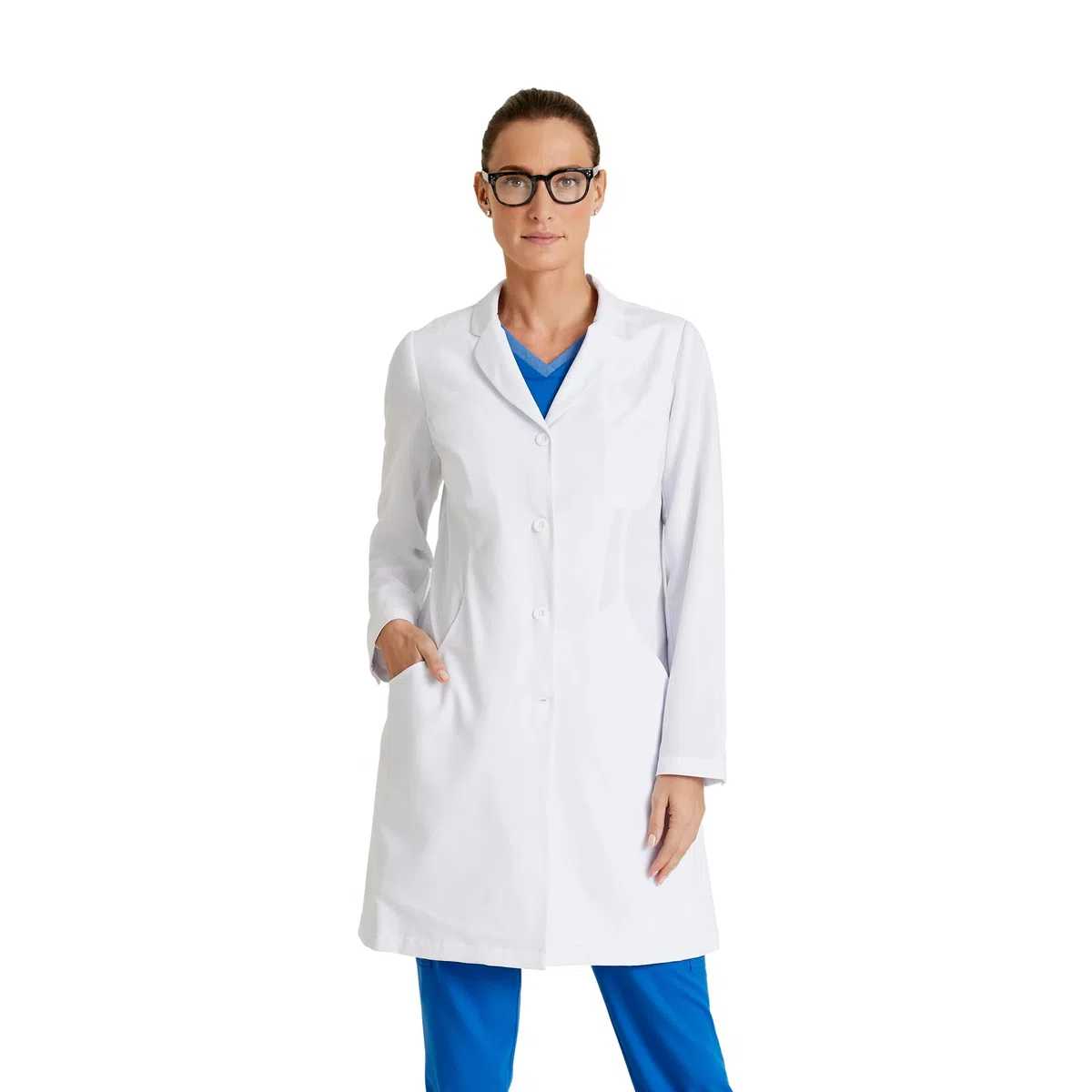 BARCO Grey's Anatomy Scrubs Signature - Penelope - Abrigo de laboratorio profesional para mujer, longitud completa, 4 botones, manga larga, 35-37 pulgadas