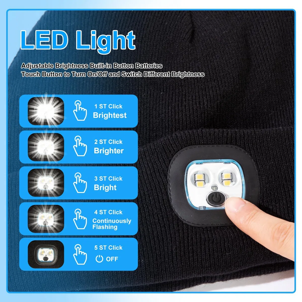 TOP-EX Gorros de lana merino de gran tamaño, XL, XXL, LED, unisex, con antorcha de luz, regalos para papá, impermeables, recargables, para correr, pasear al perro