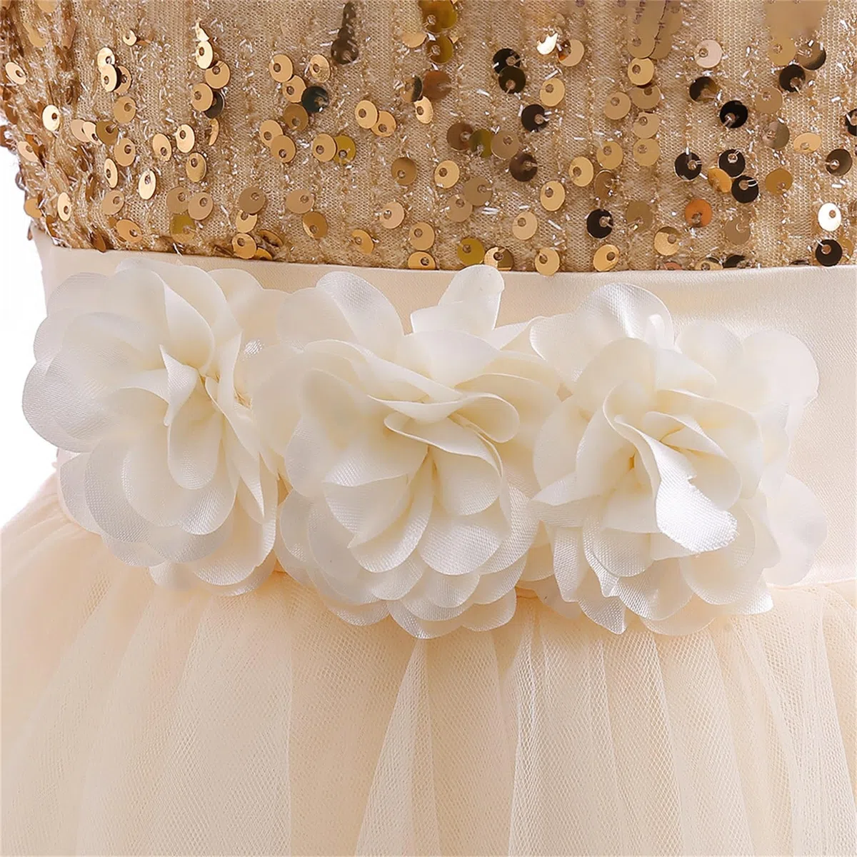 2027-Vestido de Noche Infantil con Volantes Bordados Tul Estampado y Mangas largas para niñas pequeñas Ideal como Prenda Princesa navideña