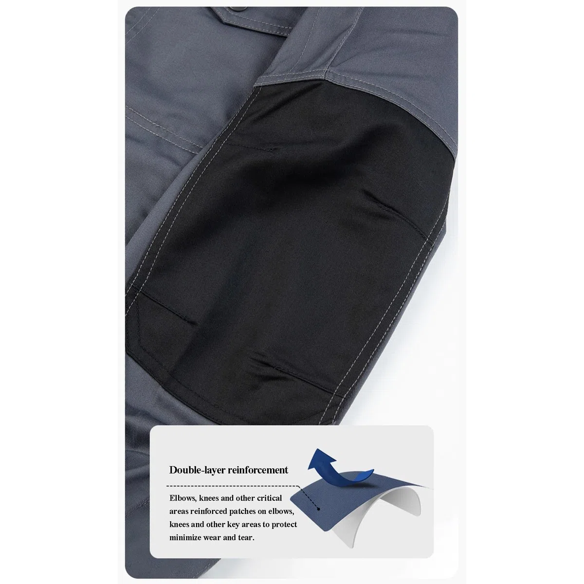 Conjunto de Ropa de Trabajo para Hombre Fuelle de Doble Capa Bolsillos con Cremallera Cintura Elástica Bolsillos Laterales Adicionales Traje de Protección Laboral Reforzado