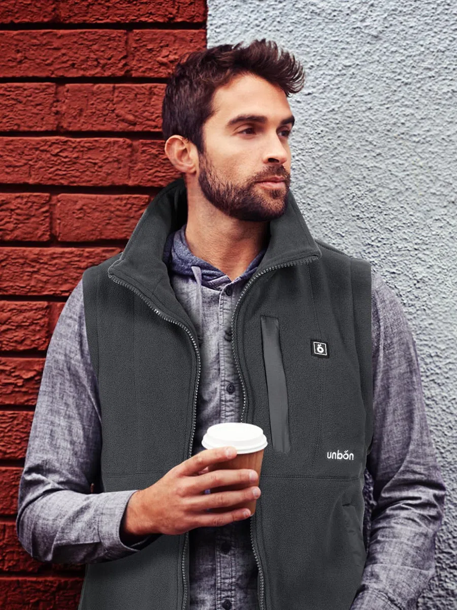 UNBON Chaleco Calefactable Hombre con Batería USB 10000mAh, Chaleco Térmico Eléctrico Polar, Chalecos Calefactor Hombre con 3 Temperaturas 6 Zonas Calefactables para Moto Caza Trabajo, Gris, 3XL