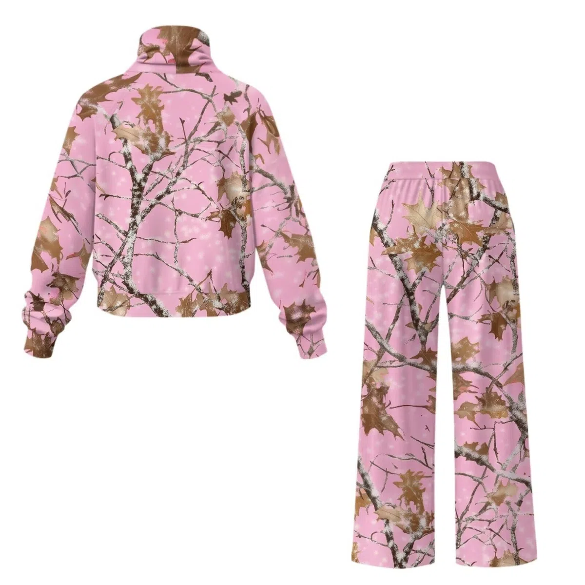 SEANATIVE Conjunto de sudadera de cuello alto de 2 piezas con pantalones deportivos de pierna ancha a juego, conjunto de descanso de gran tamaño para mujer, conjunto de chándal de talla grande, Caza