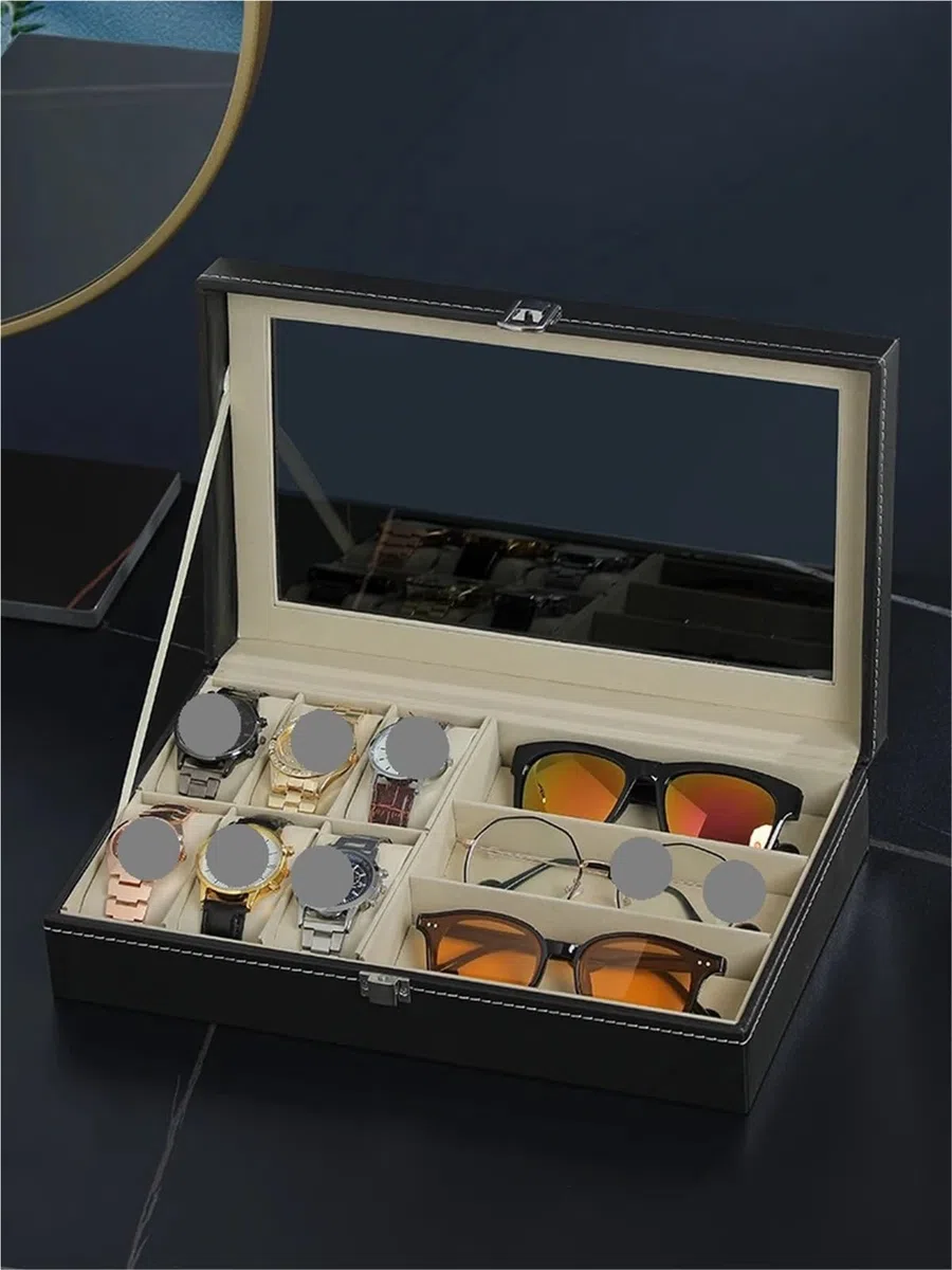 Organizador Para Gafas De Sol Estuche de gafas de cuero PU, gafas de sol de gran capacidad for hombres, gafas de sol for mujeres, estuche for gafas for miopía, caja for presentación de joyas(3 Slot Be