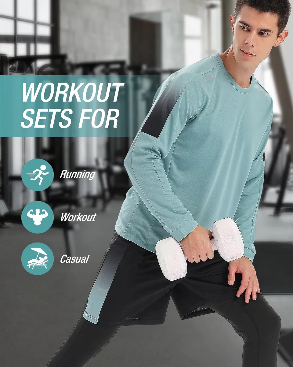 BOOMCOOL - Conjunto deportivo para hombre de 3 piezas, camiseta de entrenamiento para gimnasio, ropa deportiva para correr, fútbol, ejercicio y otras actividades deportivas, negro azul gris (Black