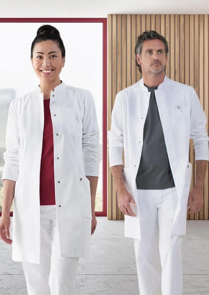 BP 1746-684-21-38n - Bata de médico para mujer, manga larga, con insertos elásticos, 200,00 g/m², mezcla de tela con elástico, color blanco, 38N