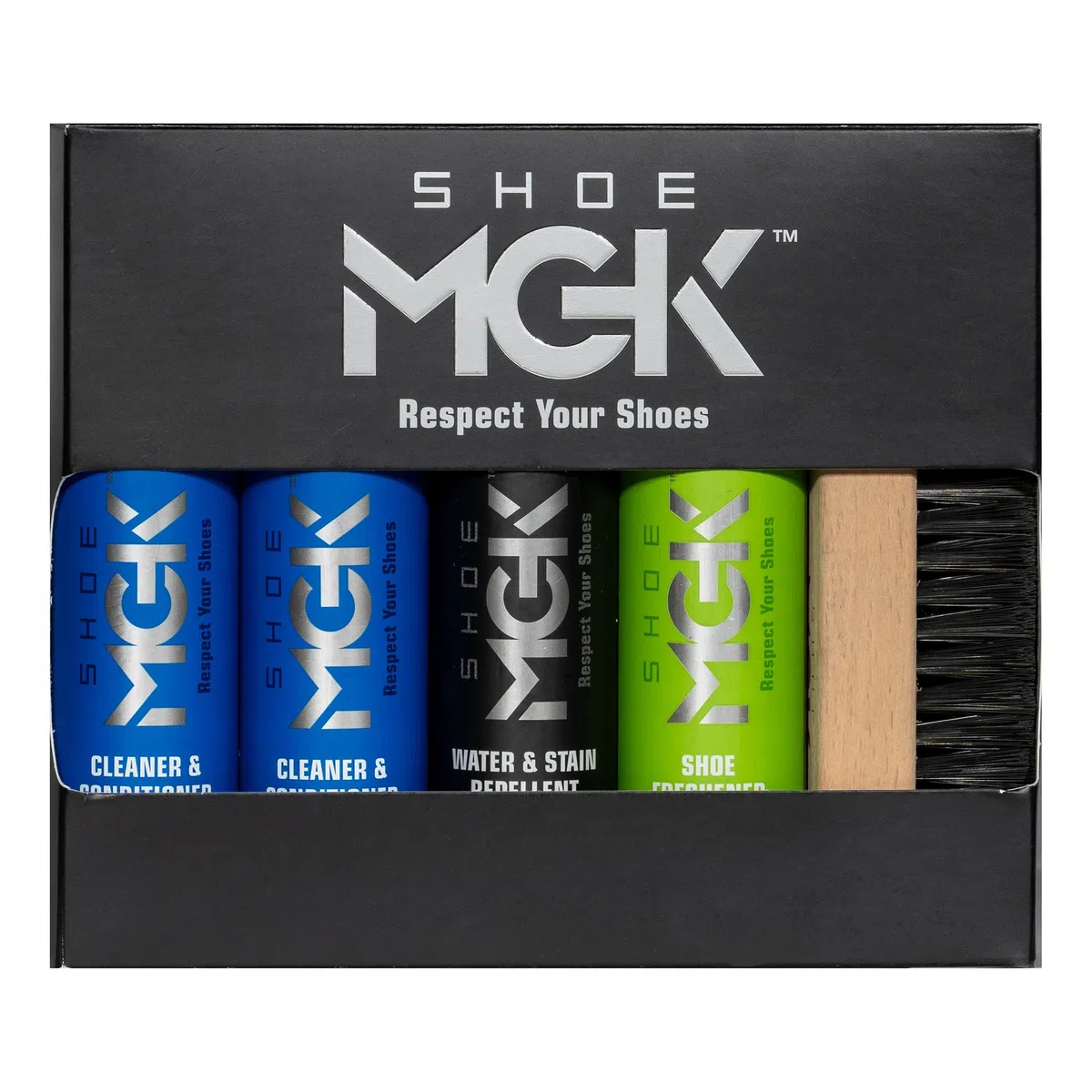 SHOE MGK Kit de limpieza de zapatos - Protección de zapatos - Kit completo de- Repelente de agua y manchas más limpiador/acondicionador de zapatos más ambientador todo en uno