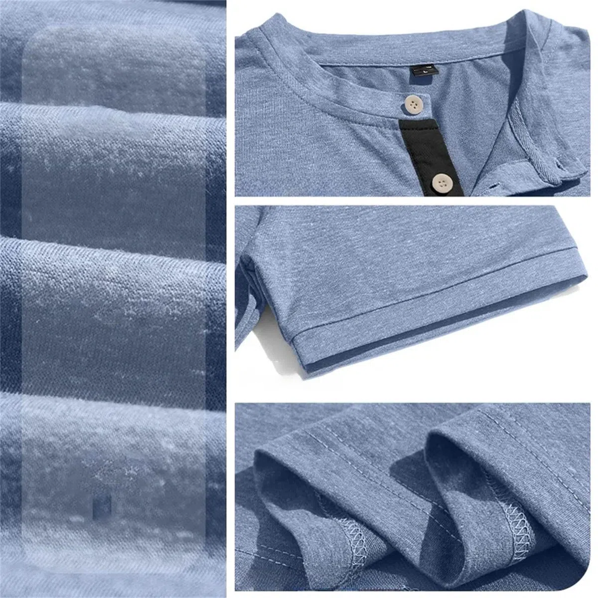 Camiseta de manga corta con botones de color puro para hombre, 80 % algodón, 20 % lino, cómoda y ajustada, para uso diario