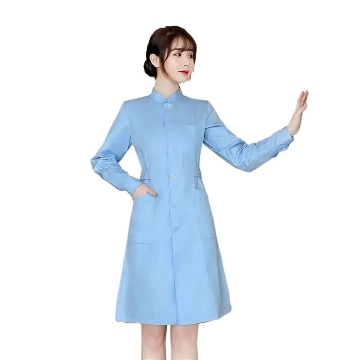 Uniforme de Enfermera, Bata de Laboratorio for Mujer, Traje de Enfermera Profesional, Ropa de Trabajo de Manga Larga for salón de Belleza, Vestido médico de Color sólido(Blue,XXXL)