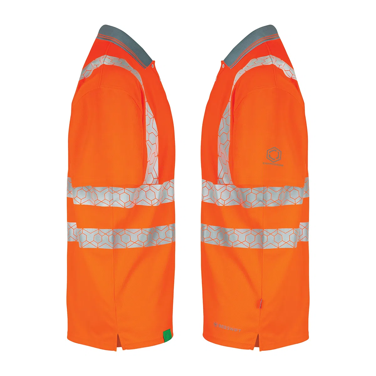 Beeswift Envirowear Hi-Vis Short Sleeve Polo Unisex Reflective Sustainable Safety PPE Workwear - Orange/Saturn Yellow - Sizes S-5XL