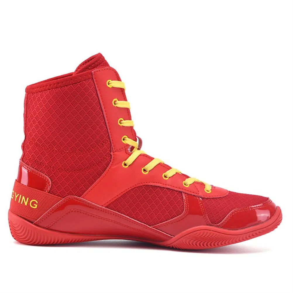 Botas De Boxeo De Caña Alta para Hombre Y Mujer, Transpirables, Entrenadoras, Cómodas, Antideslizantes, para Lucha, Fitness Y Competición,Rojo,43 EU