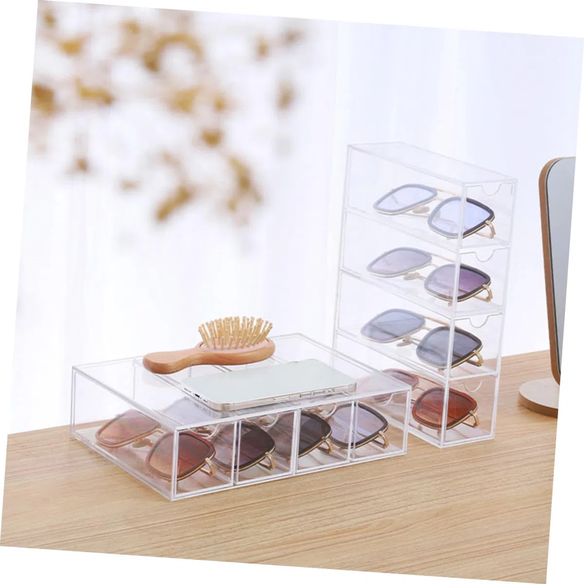 Caja Transparente para Guardar Gafas de Sol y Gafas 4 Capas y 2 Unidades, Organizador Resistente de Acrílico PS para Exhibición en Mostrador