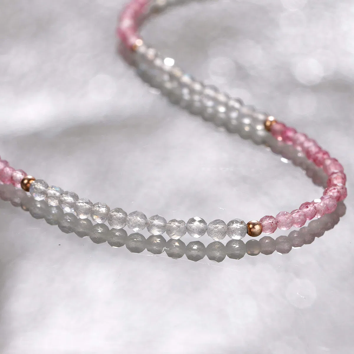 Collar de cuentas de labradorita con cuentas de cuarzo de fresa, collar de piedras preciosas, collar de cuentas para mujer, collar de piedras preciosas múltiples, collar de labradorita