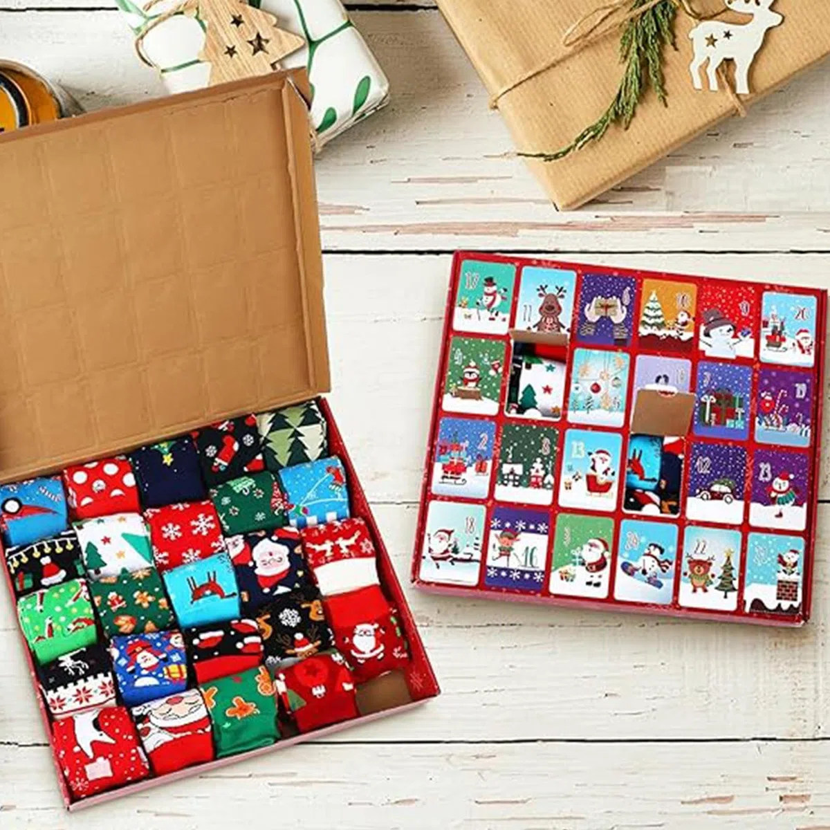 Calcetines Navidad Cuenta Regresiva,Calcetines Calendario De Adviento | Calendario de cuenta regresiva navideña de 24 días, juego de calcetines