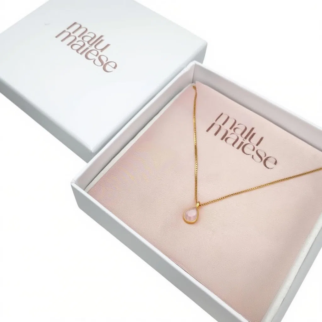 Collar Mini Drop Plata 925, Colgante Minimalista con Piedra Semi Preciosa en formato gota, Cadena Veneciana Plata y Mineral, Regalo para Mujer