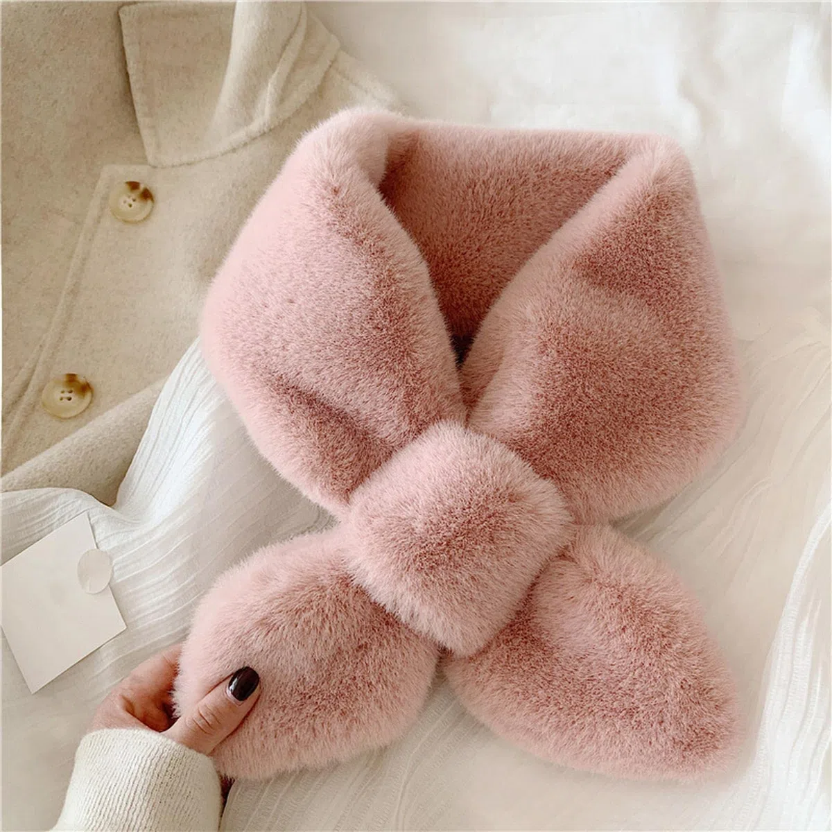 MOGSA Bufandas falsas de piel de conejo para mujer, bufanda gruesa de invierno para otoño