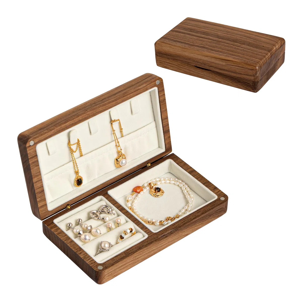 Joyero de madera para mujer caja organizadora de madera maciza collares, anillos, caja de almacenamiento Caja de Joyas,organizador para anillos collares pendientes, regalo original para mujer,