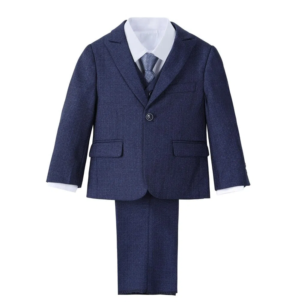 Lito Angels Esmoquin Trajes y Blazers Elegantes para Niños, Conjunto de 5 Piezas con Chaqueta y Chaleco, Azul/Azul Marino
