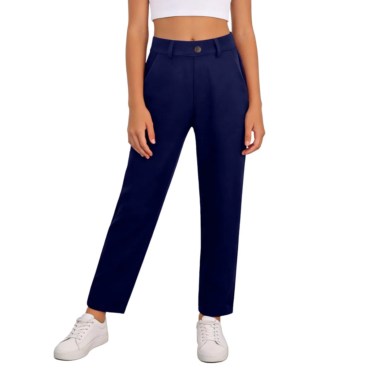 Pantalón de cintura alta con bolsillos, traje para la escuela y las salidas