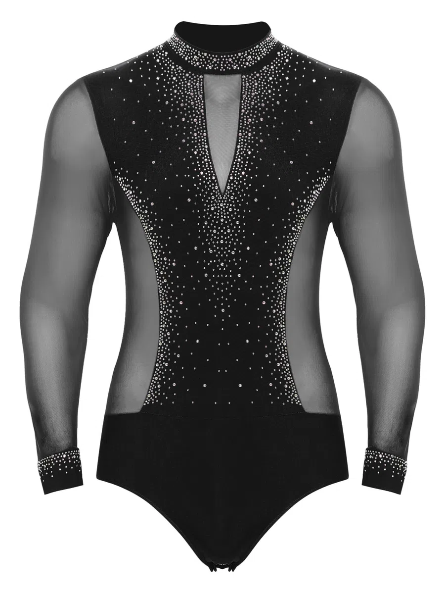 Maillot de gimnasia para hombre, con pantalones de baile, manga larga, para gimnasia, patinaje artístico, disfraz