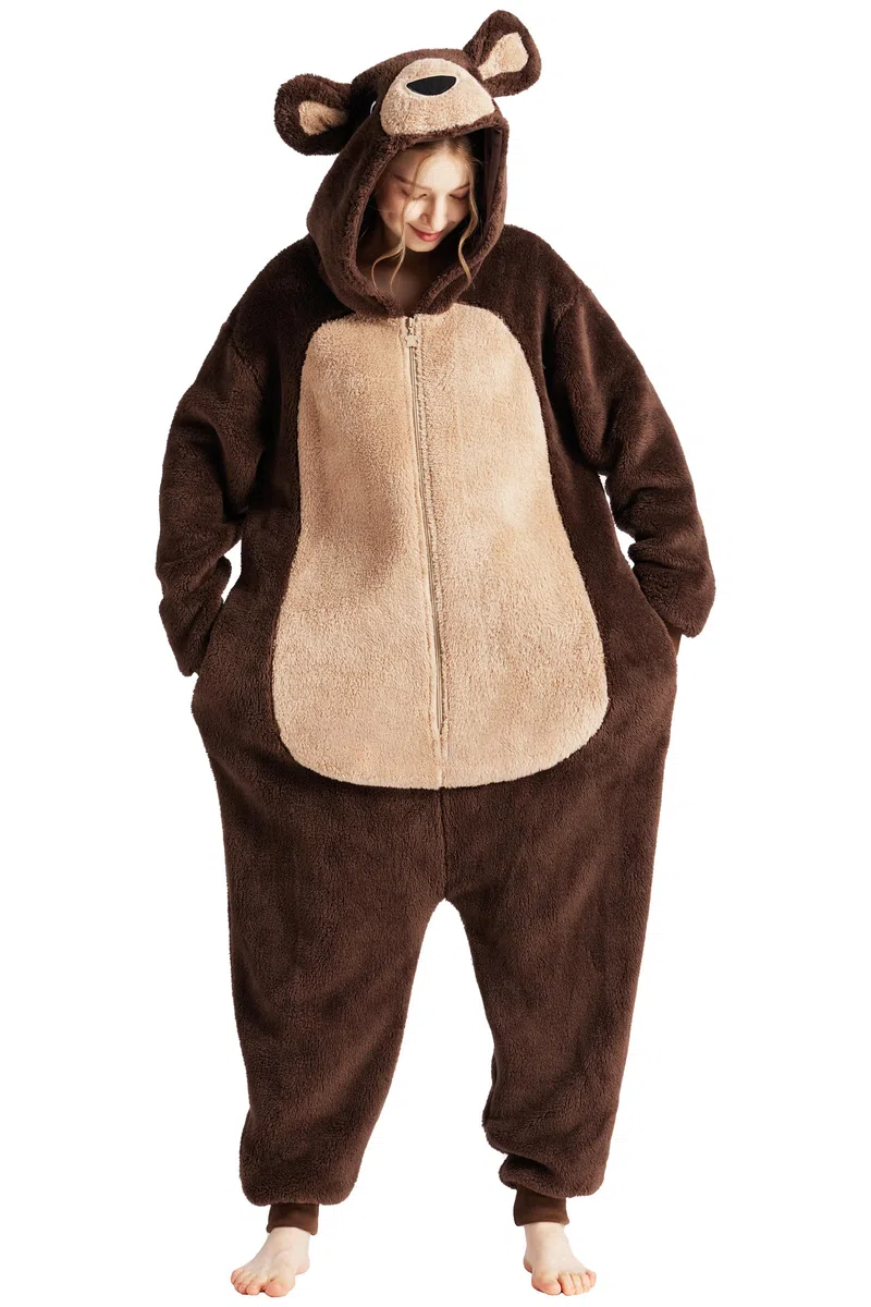 Loiahoer Peludo Disfraz de Oso Pijama, Oso Disfraces de Carnaval y Halloween, Shu Velveteen Pijama de Animales Novedosos Unisex Adultos Familia y Parejas