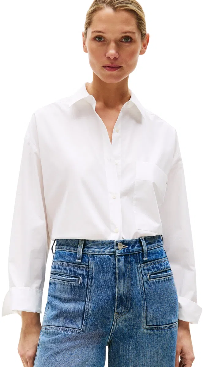 Tommy Hilfiger Camisa Mujer Poplin New Easy Oversized, Blanco (TH Optic White), 36