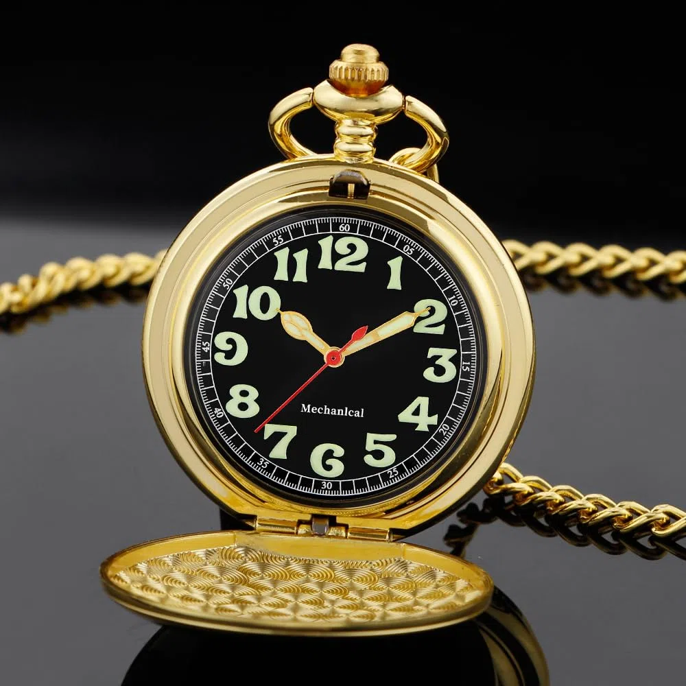 Reloj de bolsillo mecánico con números arábigos luminosos con cadena y caja, el mejor regalo (dorado), dorado-08, Regalo