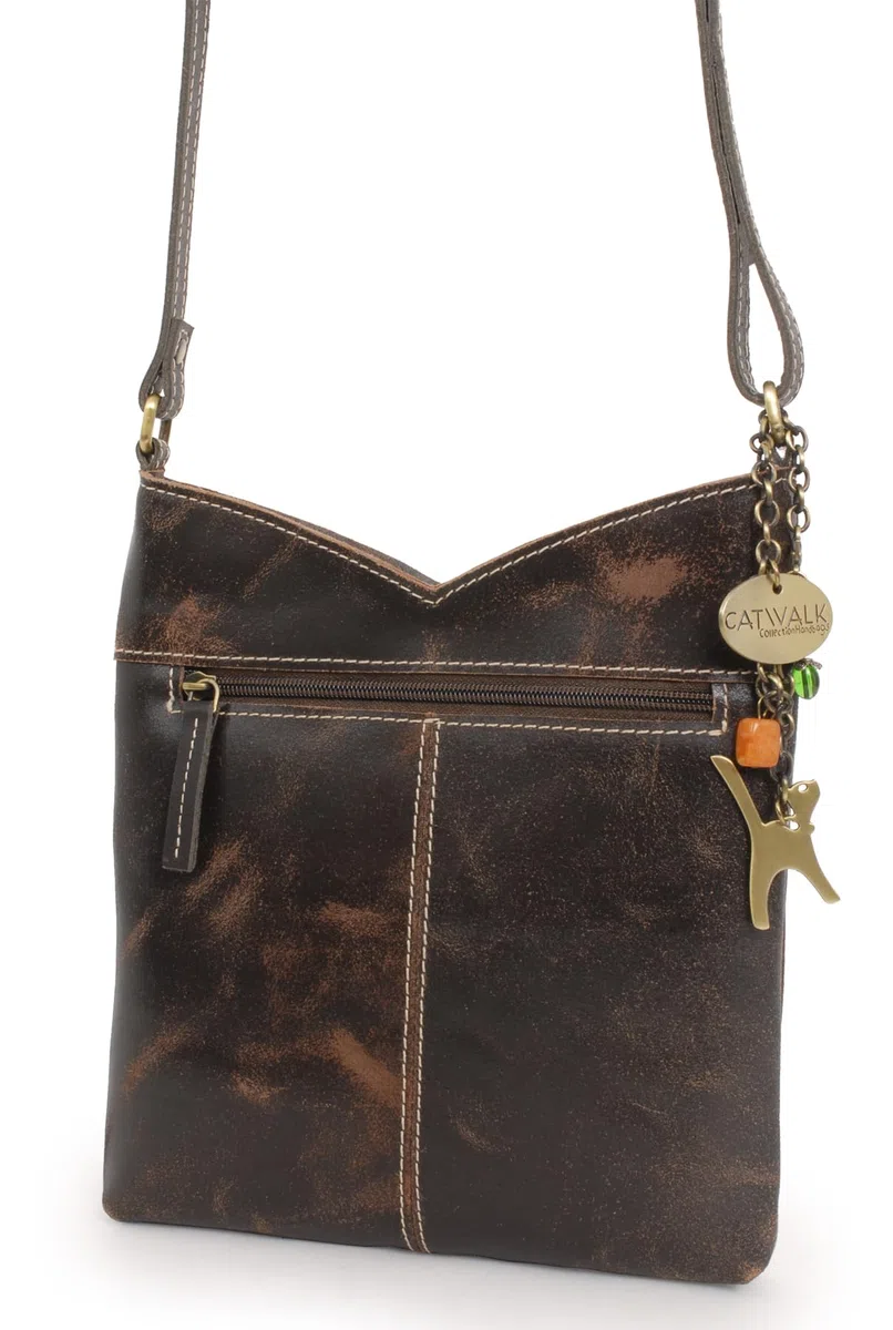 Catwalk Collection Handbags - Bandolera Pequeña de Piel Envejecida - Bolso de Mano para Mujer - Bolso Cruzado con Correa Ajustable - Flora