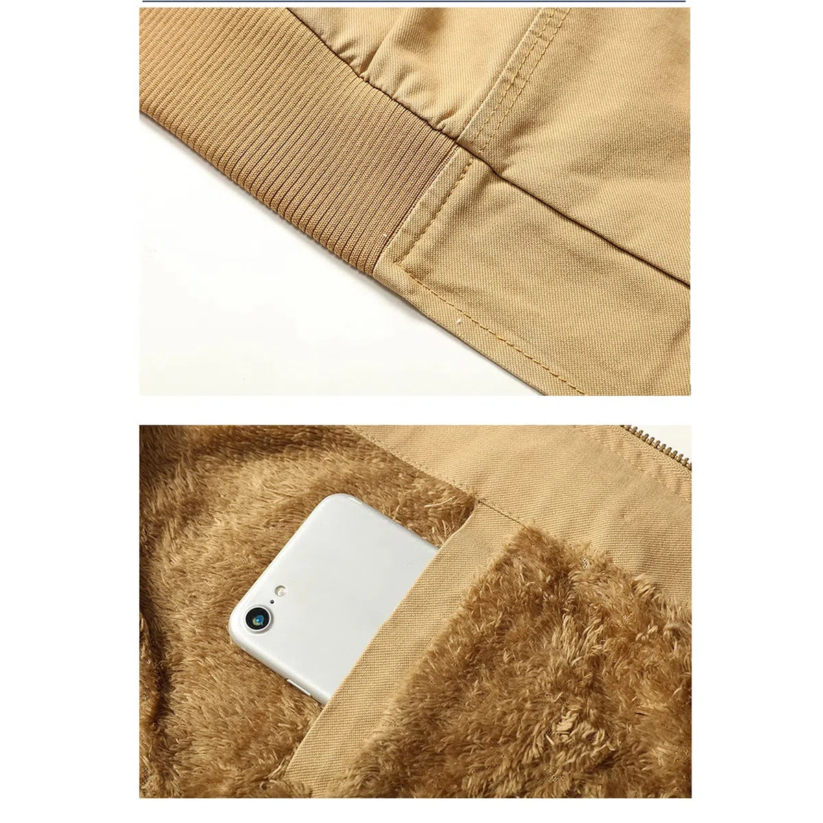 Hombre de algodón Fleece Grueso Gilet Chaleco Outwear Outwear Outdoor Casual Zip Up Pesca Chaleco cálido Hombre Chaqueta Multi Pocket Capa de Carga Light Khaki-XXL