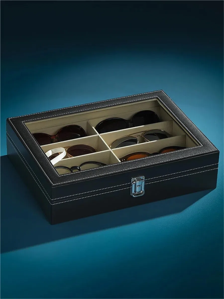 Organizador Para Gafas De Sol Estuche de gafas de cuero PU, gafas de sol de gran capacidad for hombres, gafas de sol for mujeres, estuche for gafas for miopía, caja for presentación de joyas(3 Slot Be