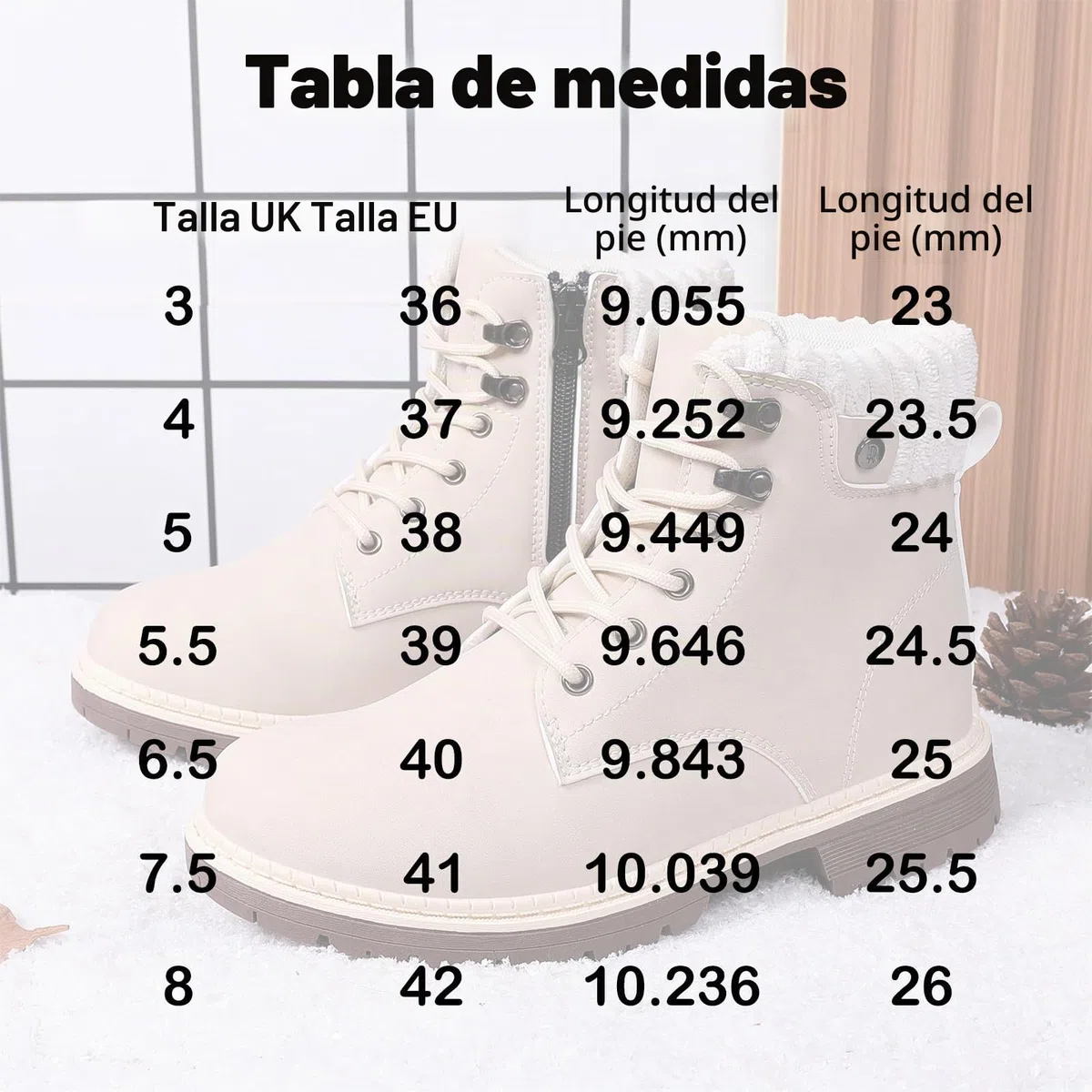 Mujeres Senderismo Nieve Invierno Botas Impermeables Botines de Nieve Senderismo Botas Calientes Fur Forro Boots Outdoor Antideslizantes Trekking Zapatos Beige 40EU