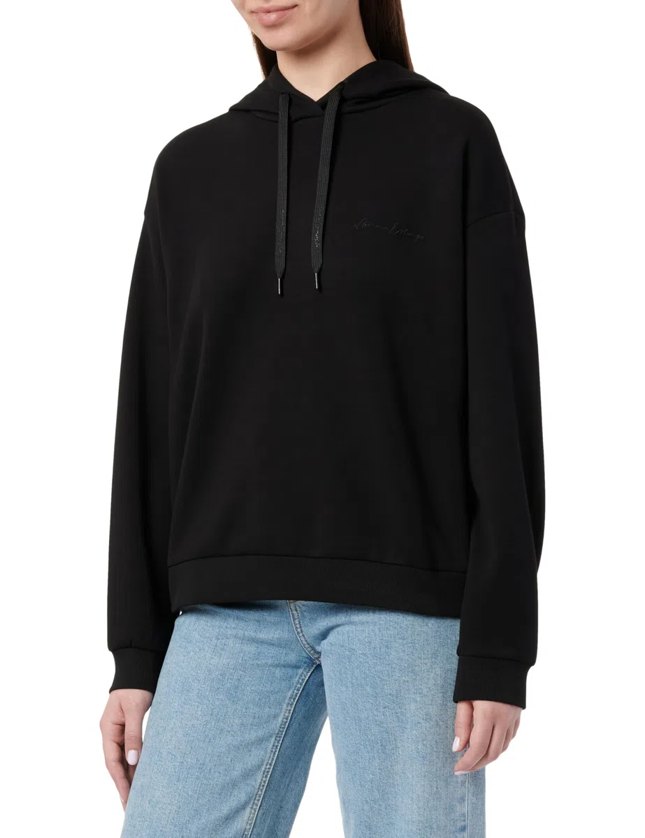 Armani Exchange Sudadera con Capucha y Logotipo Bordado para Mujer, Negro, M