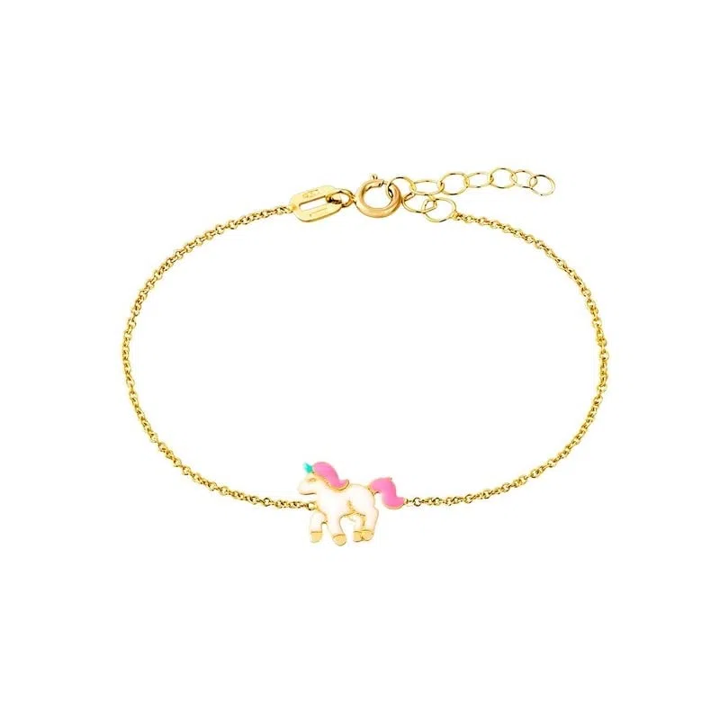 L'Atelier d'Azur – Pulsera infantil de oro amarillo con unicornio lacado.